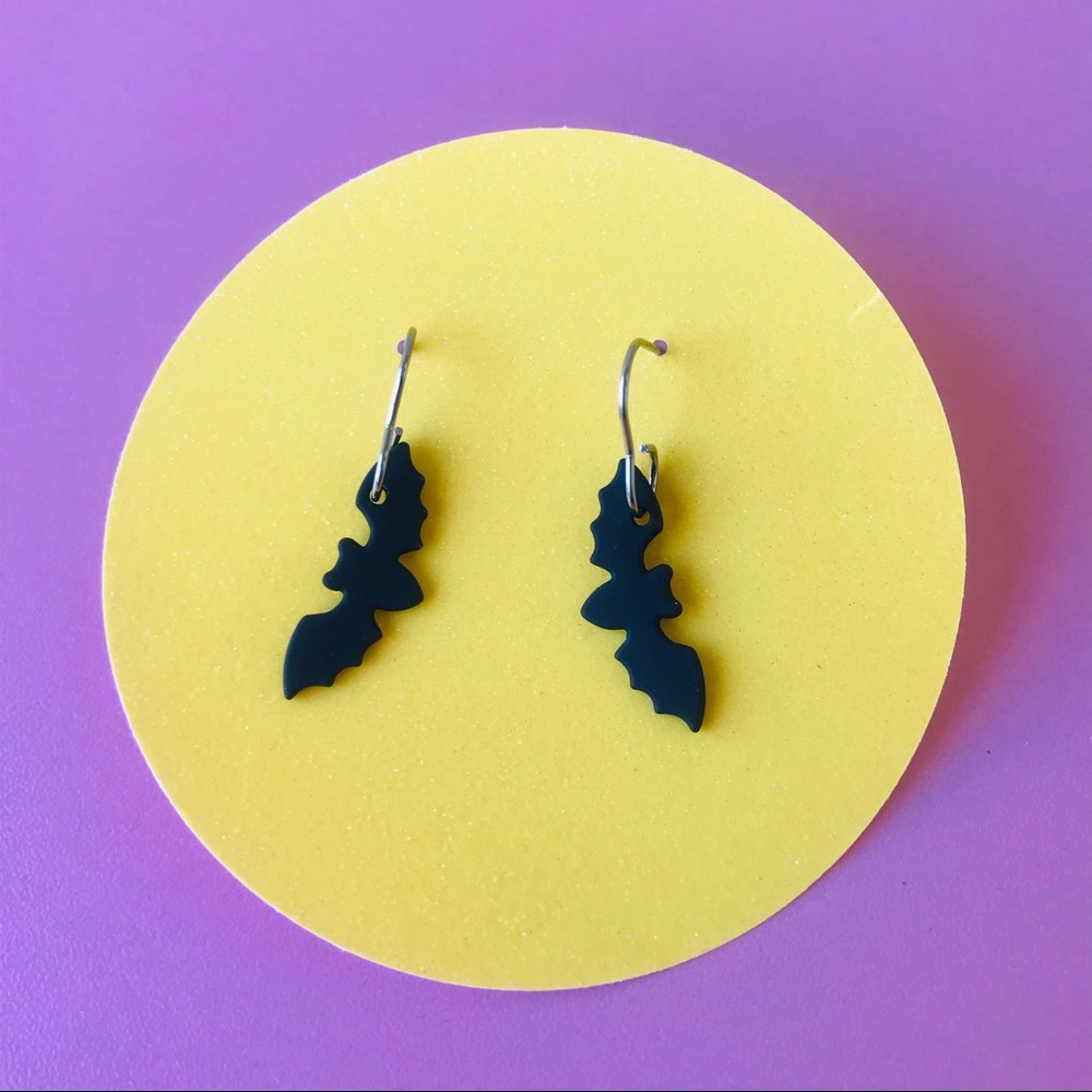 Black Bat Earrings | Minimal Gothic Dangle Earrings | Lightweight Witchy Jewelry